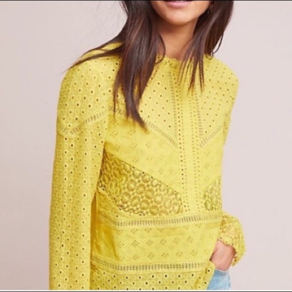 Anthropologie yellow lace Victorian top